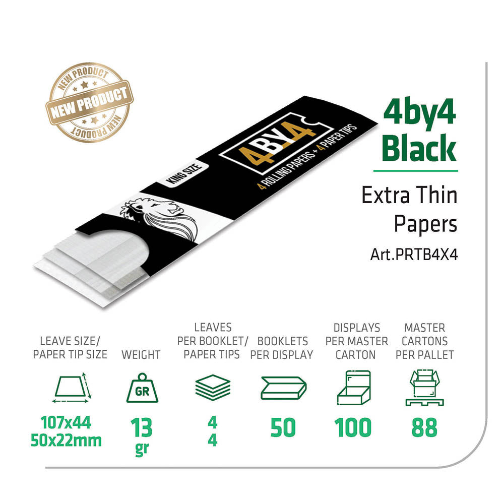 Palmer 4 BY 4 Black King Size Rolling Papers + Paper Tips