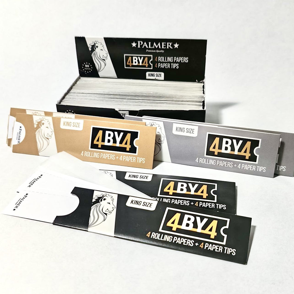 Palmer 4 BY 4 Silver King Size Rolling Papers + Paper Tips