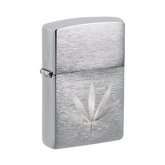 Zippo Lighter - Chrome Marijuana Leaf Design
