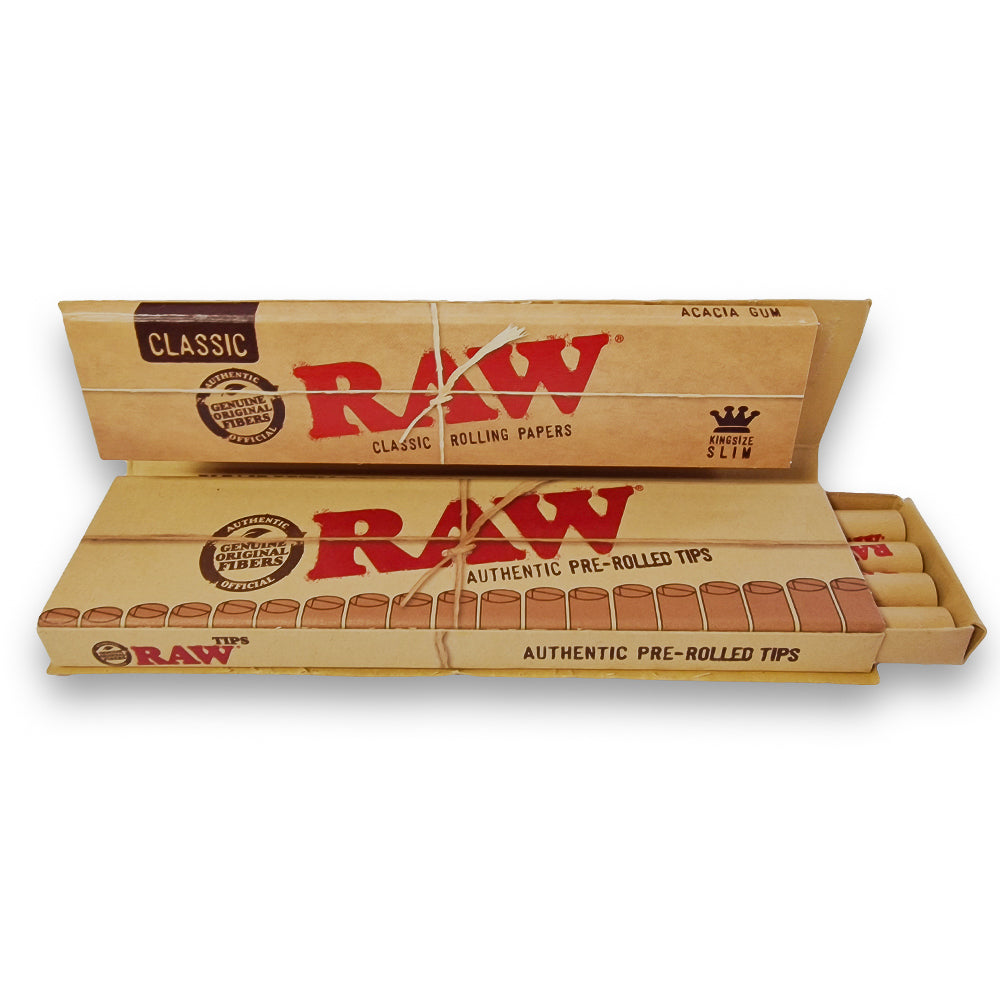 RAW Classic Rolling Papers KS Slim Connoisseur+Pre Rolled Tips